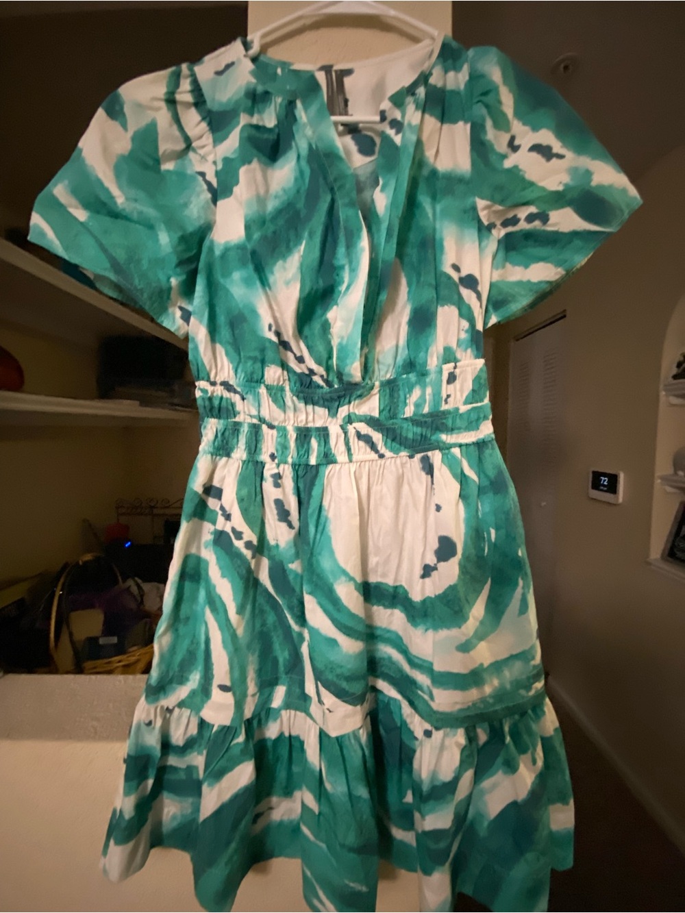 Green & White Tie-Dye Fit-and-Flare Dress